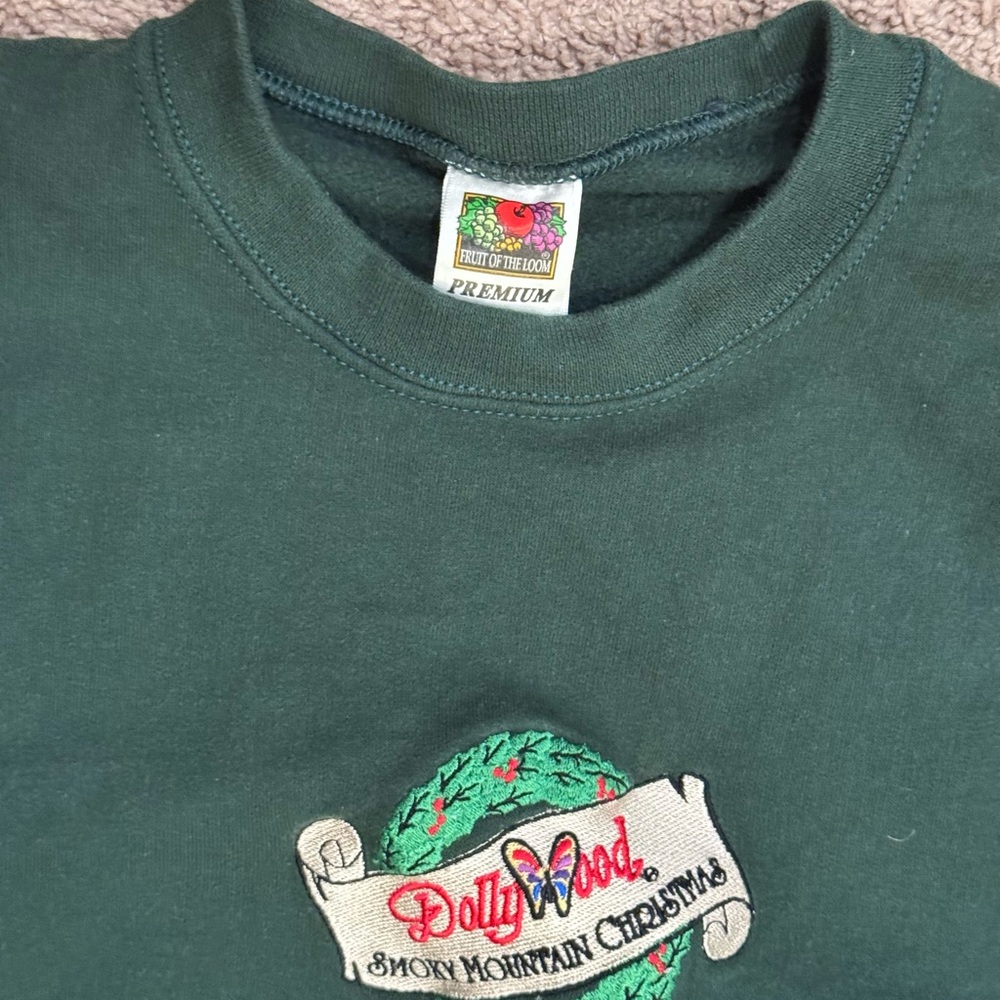 Vintage 90s Dollywood Smoky Mountain Christmas Green crewneck sweatshirt Size XL - Picture 5 of 5